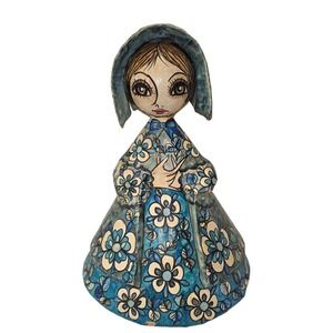 Abelardo Ruiz Vintage Papier Mache Figurine Mexican Folk Art Big Eyes Blue Doll